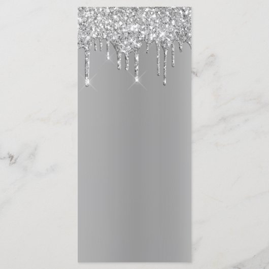 Silver Glitter Metallic Shine 4x9" Wedding Menu (Achterkant)