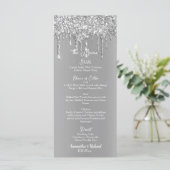 Silver Glitter Metallic Shine 4x9" Wedding Menu (Staand voorkant)