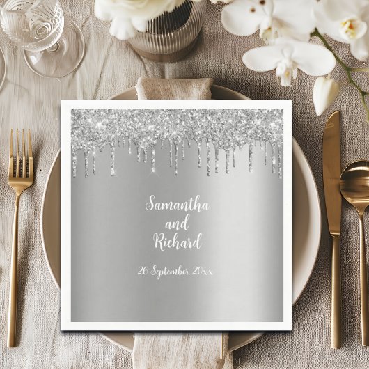 Silver Glitter Metallic Shine Wedding Servet