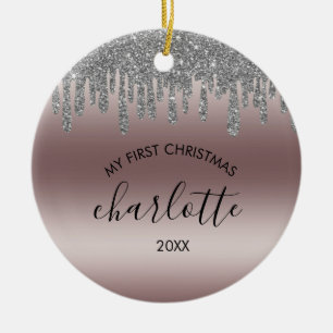 Silver Glitter Mijn eerste kerstkeramische Ornamen Keramisch Ornament