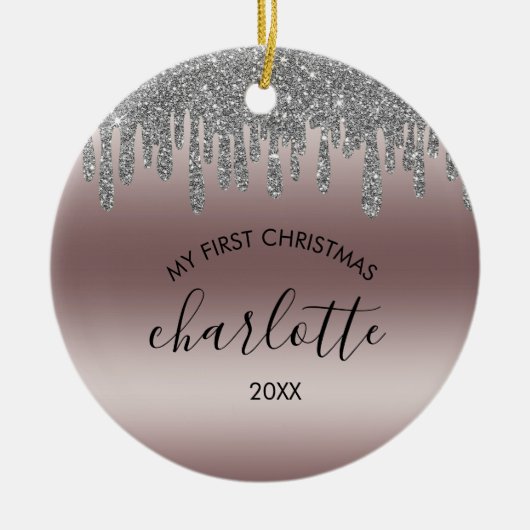 Silver Glitter Mijn eerste kerstkeramische Ornamen Keramisch Ornament (Voorkant)