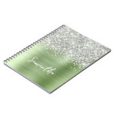Silver Glitter Mint Glam Script Name Notitieboek (Linkerzijde)