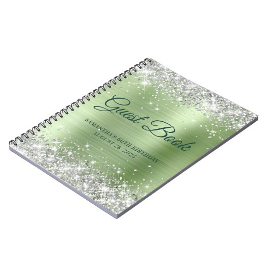 Silver Glitter Mint Ombre 60th Birthday Guestbook Notitieboek (Linkerzijde)