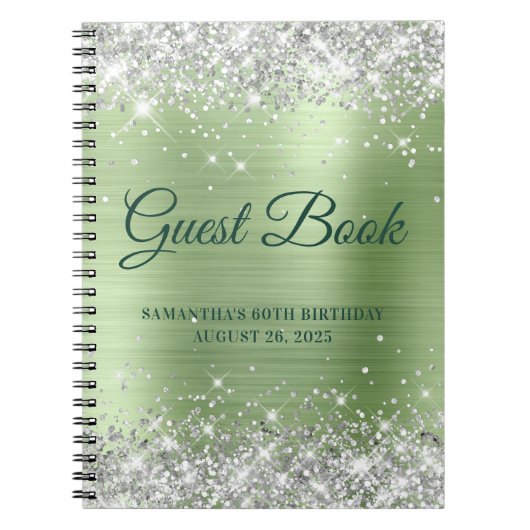 Silver Glitter Mint Ombre 60th Birthday Guestbook Notitieboek (Voorkant)