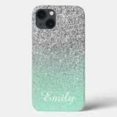 Silver Glitter Mint Ombre Persoonlijk Case-Mate iPhone Case (Achterkant)