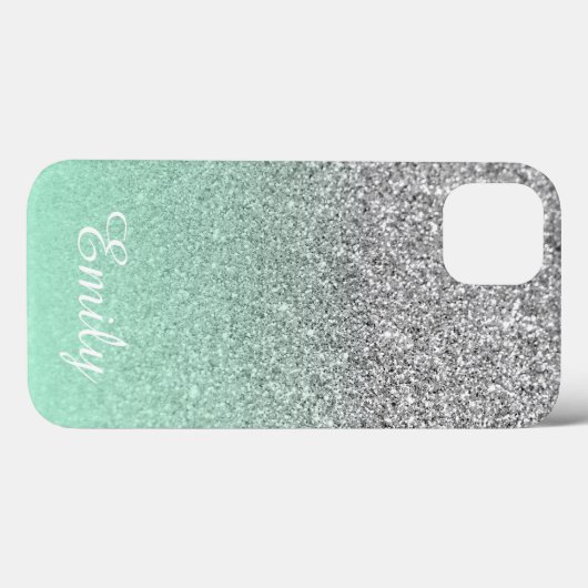 Silver Glitter Mint Ombre Persoonlijk Case-Mate iPhone Case (Achterkant (horizontaal))