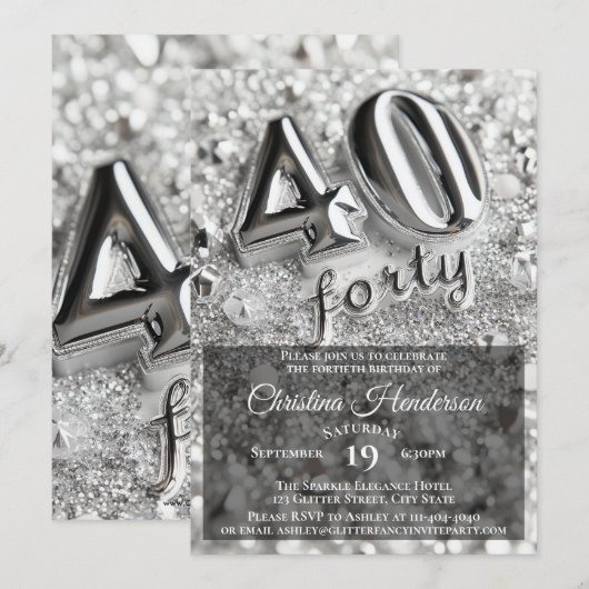 Silver Glitter Mirror Elegant 40ste verjaardagsfee Kaart (Voorkant / Achterkant)