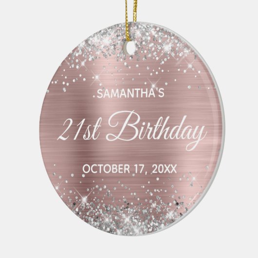 Silver Glitter Misty Roos Folie 21st Birthday Keramisch Ornament (Links)