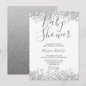 Silver Glitter Modern Baby shower Invitation Kaart (Voorkant / Achterkant)
