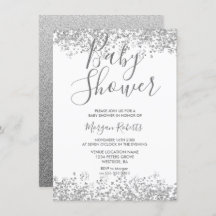 Silver Glitter Modern Baby shower Invitation