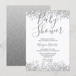 Silver Glitter Modern Baby shower Invitation Kaart