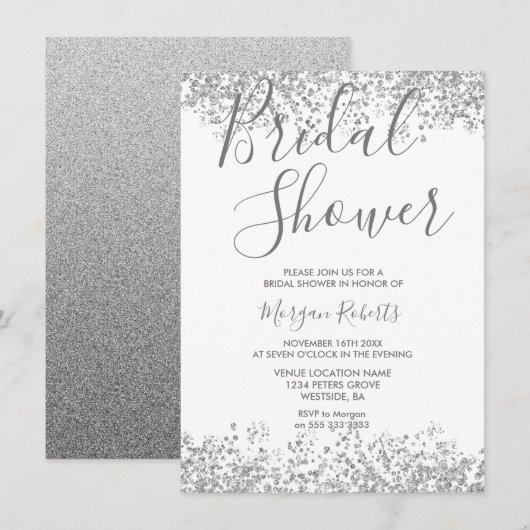 Silver Glitter Modern Bridal Shower Kaart (Voorkant / Achterkant)