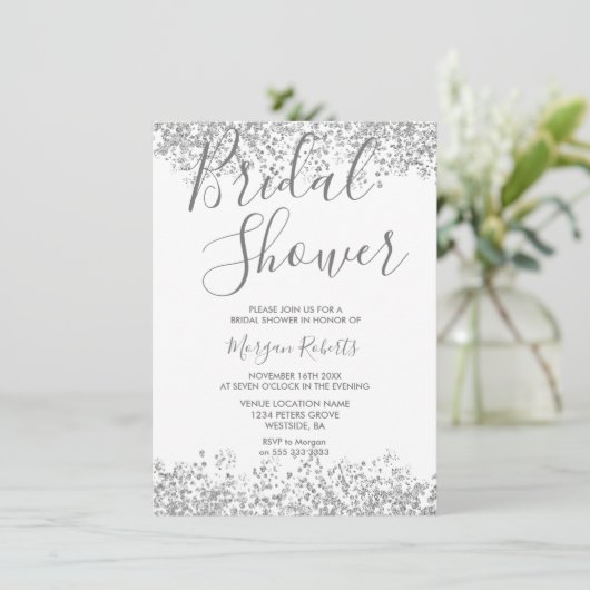 Silver Glitter Modern Bridal Shower Kaart (Staand voorkant)