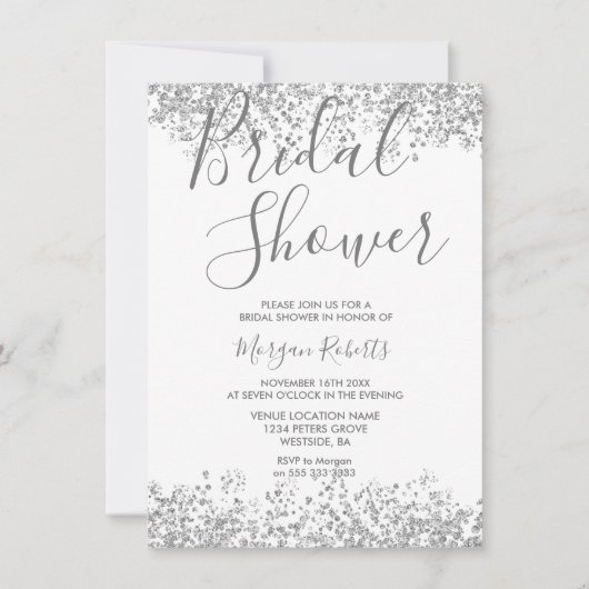 Silver Glitter Modern Bridal Shower Kaart (Voorkant)