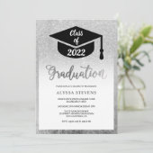 Silver glitter modern, eenvoudig afstuderen foto kaart (Staand voorkant)