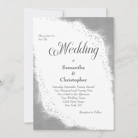 Silver Glitter Modern Elegant Calligraphy Wedding Kaart (Voorkant)