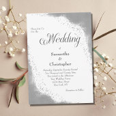 Silver Glitter Modern Elegant Calligraphy Wedding Kaart