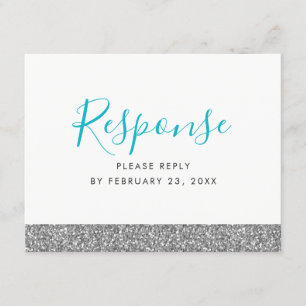 Silver Glitter Modern Fun RSVP Response BRIEFKAART