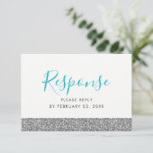 Silver Glitter Modern Fun RSVP Response Kaart (Staand voorkant)