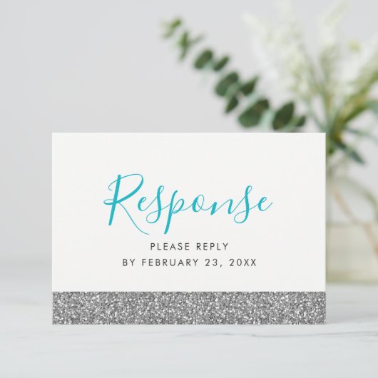 Silver Glitter Modern Fun RSVP Response Kaart (Staand voorkant)