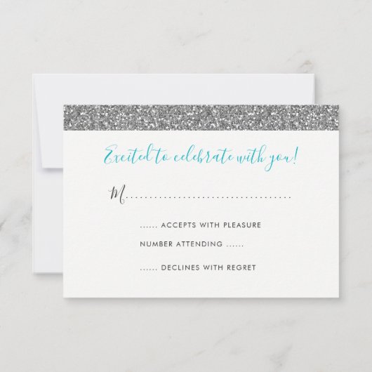 Silver Glitter Modern Fun RSVP Response Kaart (Achterkant)