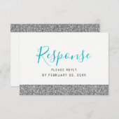 Silver Glitter Modern Fun RSVP Response Kaart (Voorkant / Achterkant)