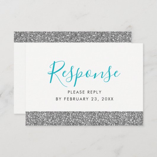 Silver Glitter Modern Fun RSVP Response Kaart (Voorkant / Achterkant)