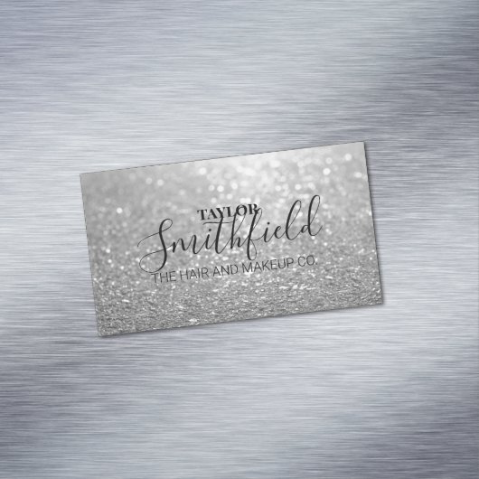 Silver Glitter Modern Magnetisch Visitekaartje (Voorbeeld)