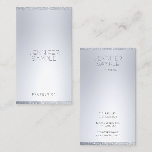 Silver Glitter Modern Minimalistische Elegante Sja Visitekaartje (Voorkant / Achterkant)