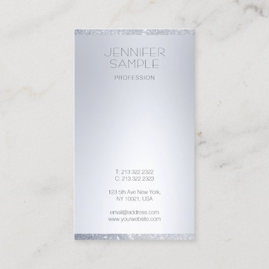 Silver Glitter Modern Minimalistische Elegante Sja Visitekaartje (Achterkant)