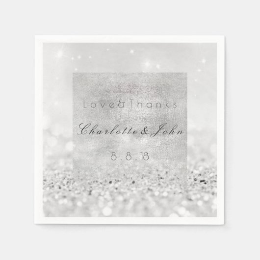 Silver Glitter Monochromatic White Black Wedding Servet (Voorkant)