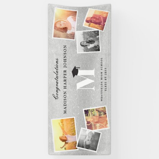 Silver Glitter Monogram 6 Fotogradatie Partij Spandoek (Verticaal)