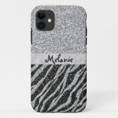 Silver Glitter Monogram Aangepaste iPhone Case (Achterkant)
