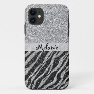 Silver Glitter Monogram Aangepaste iPhone Case