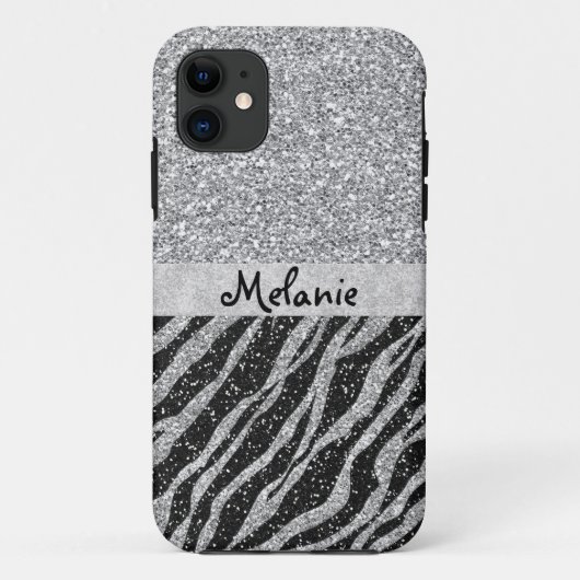 Silver Glitter Monogram Aangepaste iPhone Case (Achterkant)