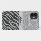 Silver Glitter Monogram Aangepaste iPhone Case (Achterkant (horizontaal))