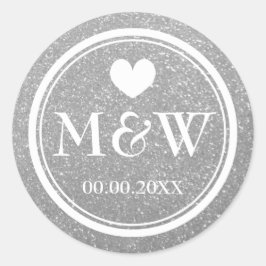 Silver glitter monogram bruiloft stickers