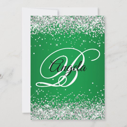 Silver Glitter Monogram Green Ombre 50th Birthday Kaart (Voorkant)