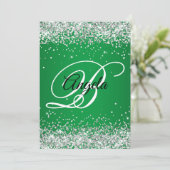 Silver Glitter Monogram Green Ombre 50th Birthday Kaart (Staand voorkant)