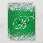 Silver Glitter Monogram Green Ombre 50th Birthday Kaart (Voorkant / Achterkant)