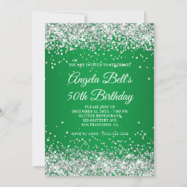 Silver Glitter Monogram Green Ombre 50th Birthday Kaart