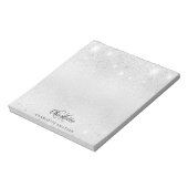 Silver glitter monogram initiaal naam metallic notitieblok (Linkerzijde)