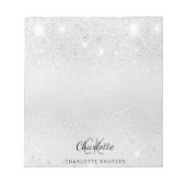 Silver glitter monogram initiaal naam metallic notitieblok (Voorkant)