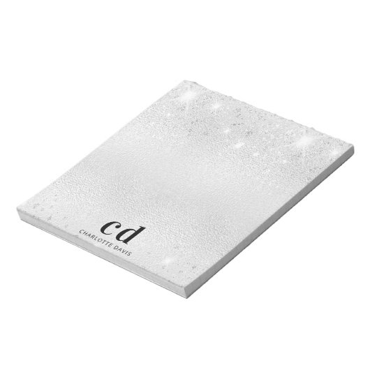 Silver glitter monogram initiaal name notitieblok (Linkerzijde)
