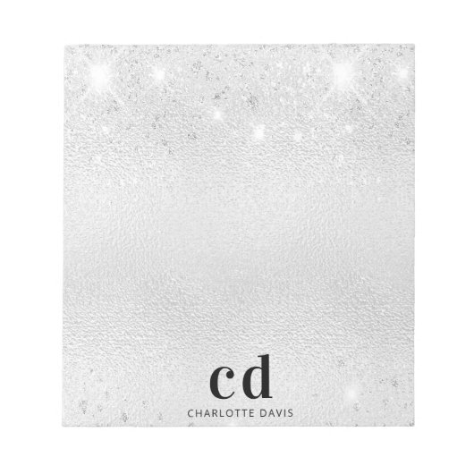 Silver glitter monogram initiaal name notitieblok (Voorkant)