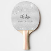 Silver glitter monogram initiaal name tafeltennisbatje (Voorkant)