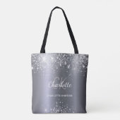 Silver glitter monogram initiaal name tote bag (Achterkant)