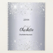 Silver glitter monogram initialen script 2026 planner (Voorkant)