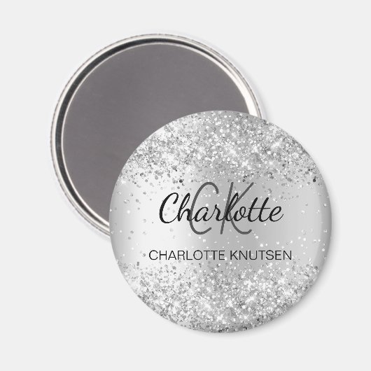 Silver glitter-monogram magneet (Voorkant / Achterkant)