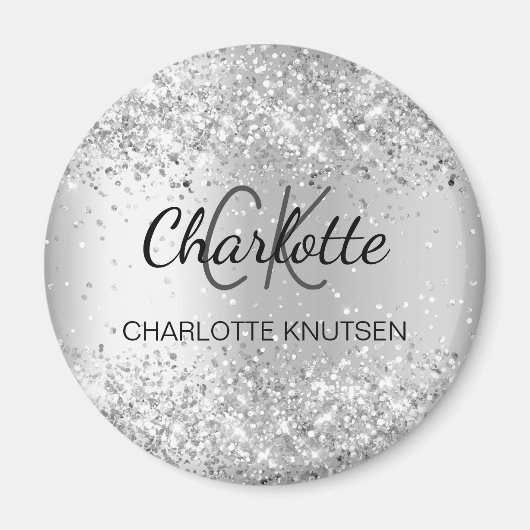 Silver glitter-monogram magneet (Voorkant)